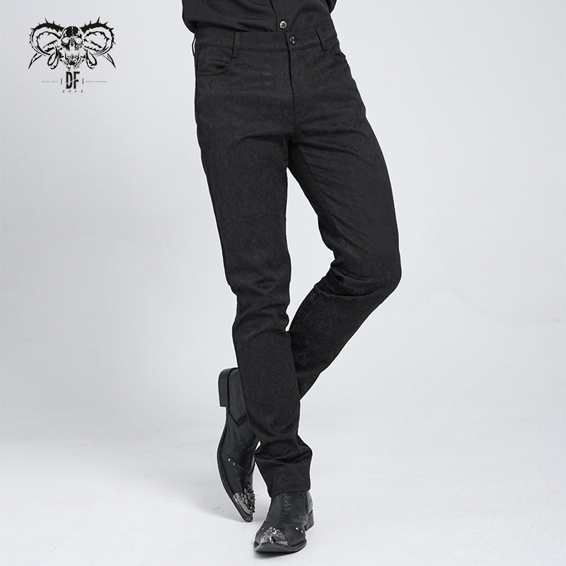 PT028 party wearing Gothic jacquard classic style black men trousers