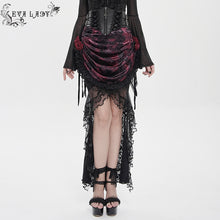 Load image into Gallery viewer, ESKT07802 Black and Red Velvet Paneling with Soft Rose Mesh Gothic Skirt
