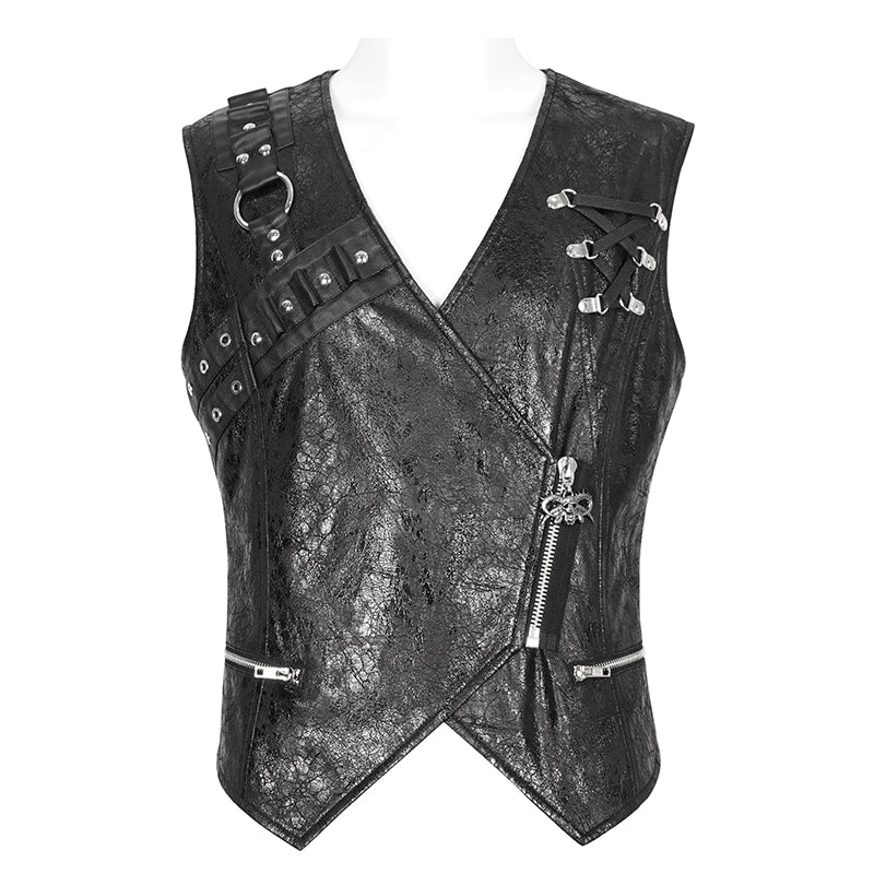 WT080 Faux cracked leather punk vest