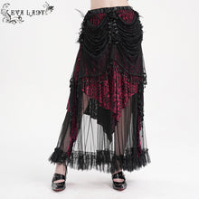 Load image into Gallery viewer, ESKT051 Women Burnt Out Velvet and Diamond Flower Mesh Gothic Skirt
