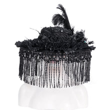 Load image into Gallery viewer, EAS019 Long and short tassel black big round widow hat
