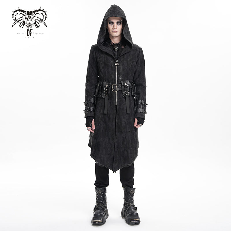 CT251 men Punk ripped woven jacket hooded long coat