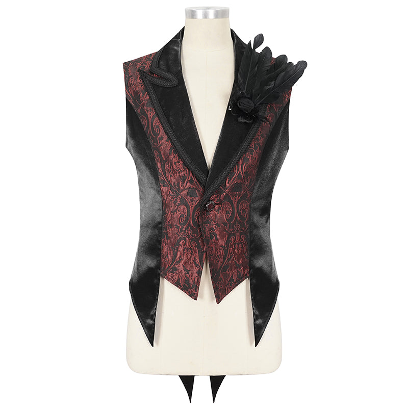 WT07602 wine Gothic jacquard peak lapel swallowtail men's suit vest