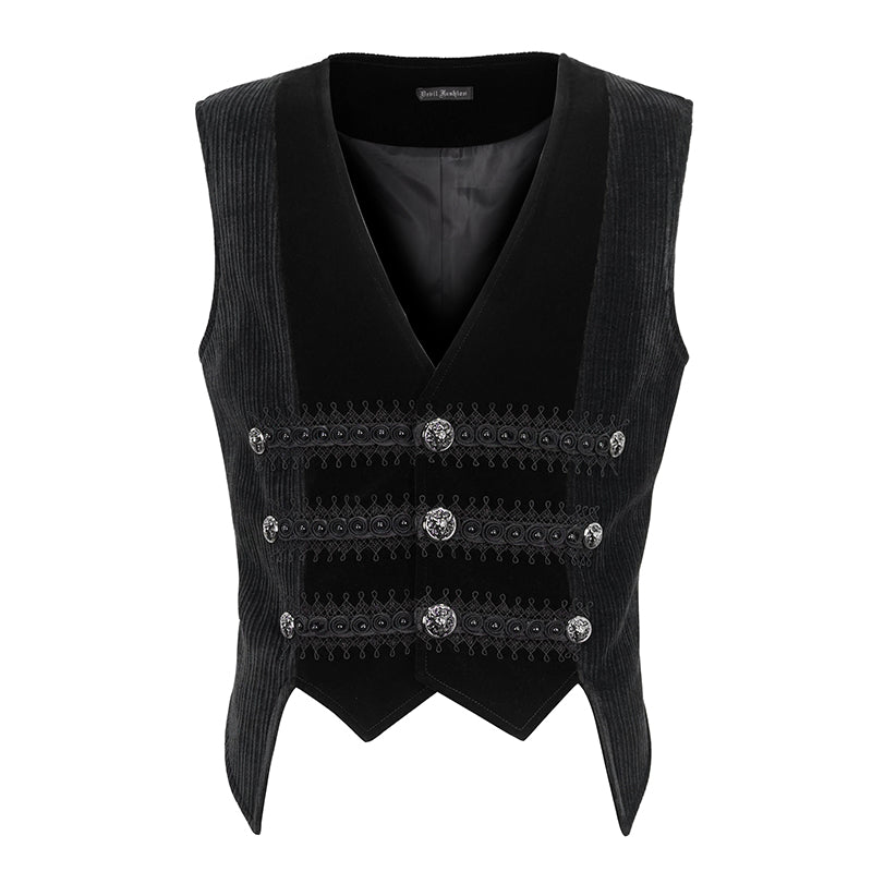 WT07901 Black Gothic velvet striped men's waistcoat