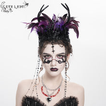 Load image into Gallery viewer, EAS033 Gothic black and purple feather antler crown
