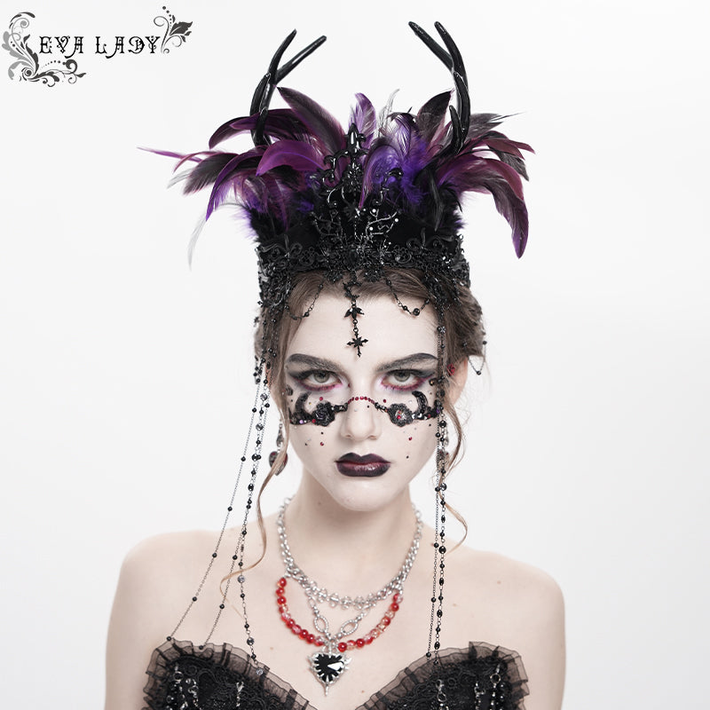 EAS033 Gothic black and purple feather antler crown