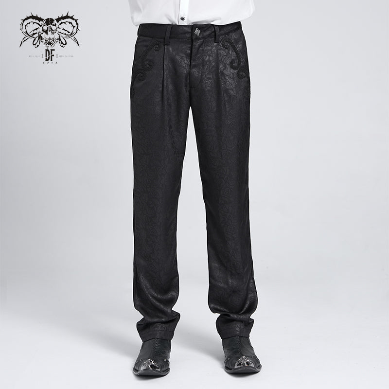 PT275 Soft Dark-patterned rose woven trousers