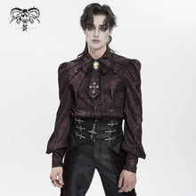 Load image into Gallery viewer, SHT15402 Wine Gothic Long-Sleeve Pleated Shirt with Bat-Wing Shoulder Flaps
