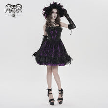 Load image into Gallery viewer, SKT256 Gothic Jacquard and Purple Satin Patchwork Slip Dress
