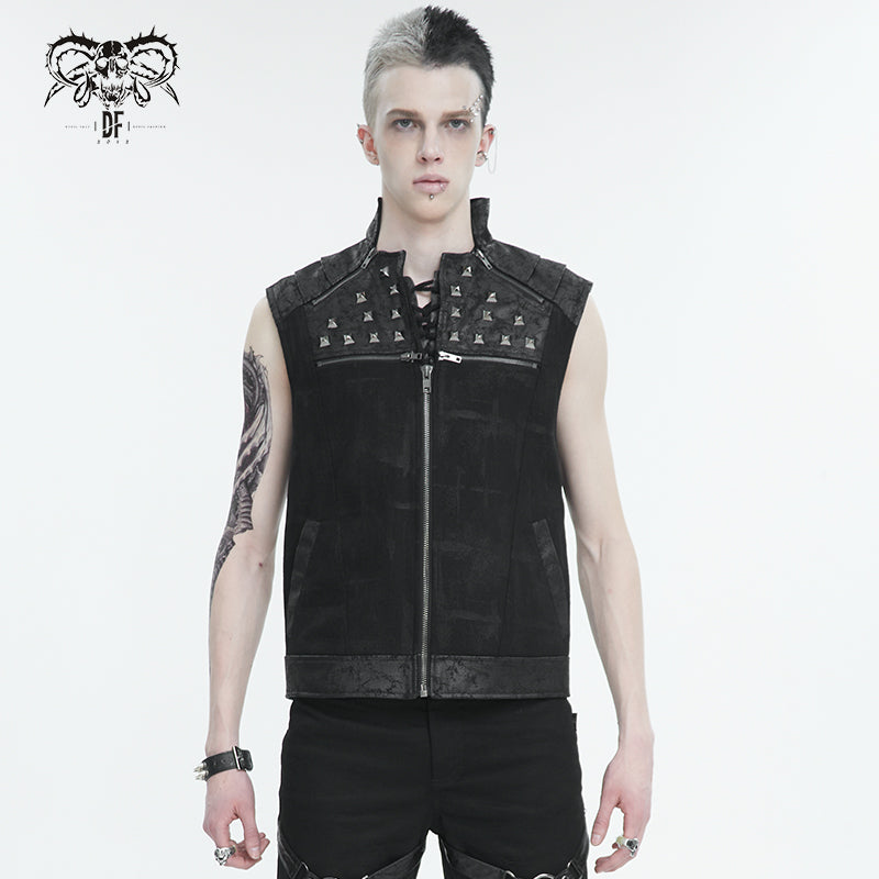 WT075 heat seal backing Cross Pattern Horn Rivet Men's Vest
