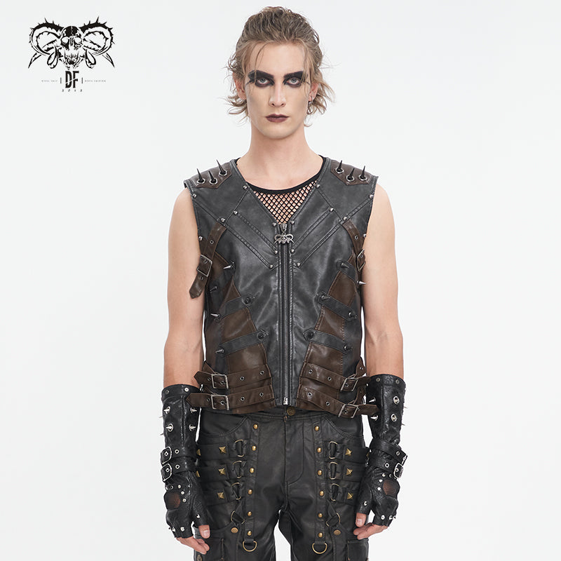 WT08601 hand brushed leather men vest