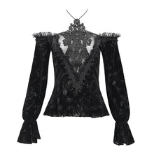 Load image into Gallery viewer, TT288 Gothic halterneck rose burnt out velvet T-shirt

