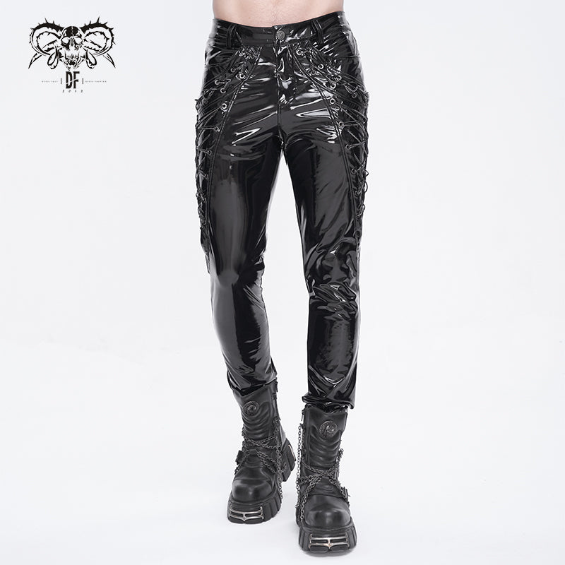PT230 Punk patent leather double row eyelet men's trousers