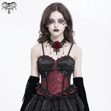 Load image into Gallery viewer, CST00802 Sexy Women Gothic Lace Up Rose Jacquard Pleated Suspender Corset
