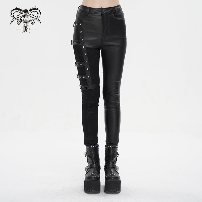 PT218 Women's asymmetrical faux leather trousers