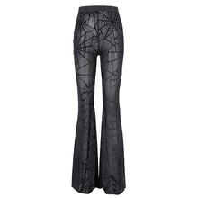 Load image into Gallery viewer, PT253 black women flocked spider web mesh flared trousers
