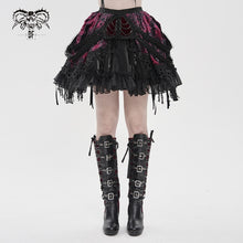 Load image into Gallery viewer, SKT25102 Red Heart-Patterned Corduroy &amp; Velvet Patchwork Gothic Mini Skirt
