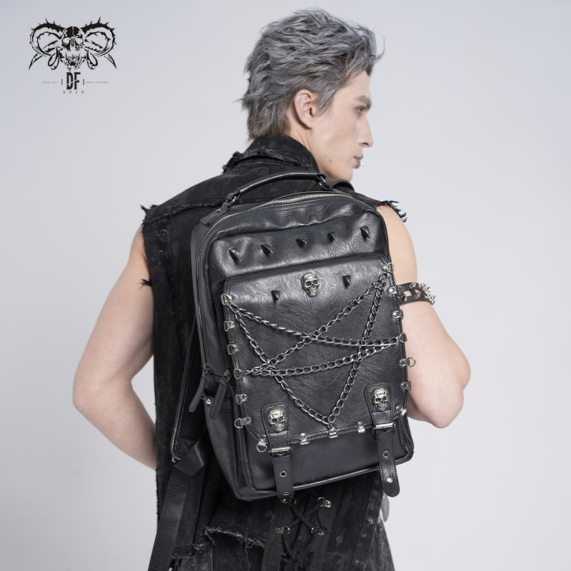 AS208 Punk inverted five-pointed star leather backpack