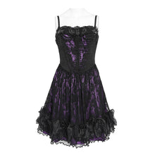Load image into Gallery viewer, SKT256 Gothic Jacquard and Purple Satin Patchwork Slip Dress
