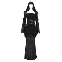 Load image into Gallery viewer, SKT24002 Dark Red Long Trumpet Sleeve Gothic Fishtail Hooded Dress
