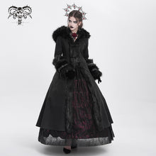 Load image into Gallery viewer, CT12601 winter sexy women black Gothic double-faced woolen hooded long coat with fur
