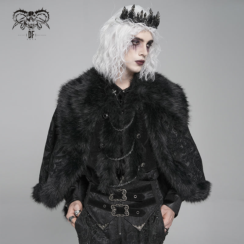 CA054 Cashew jacquard striped fur collar cape – Devil Fashion Official