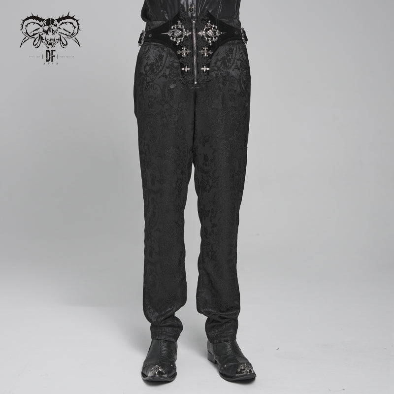 PT284 Gothic cashmere jacquard trousers with side buckles