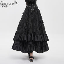 Load image into Gallery viewer, ESKT079 Gothic Jacquard High-Waisted Skirt with Frayed Trim
