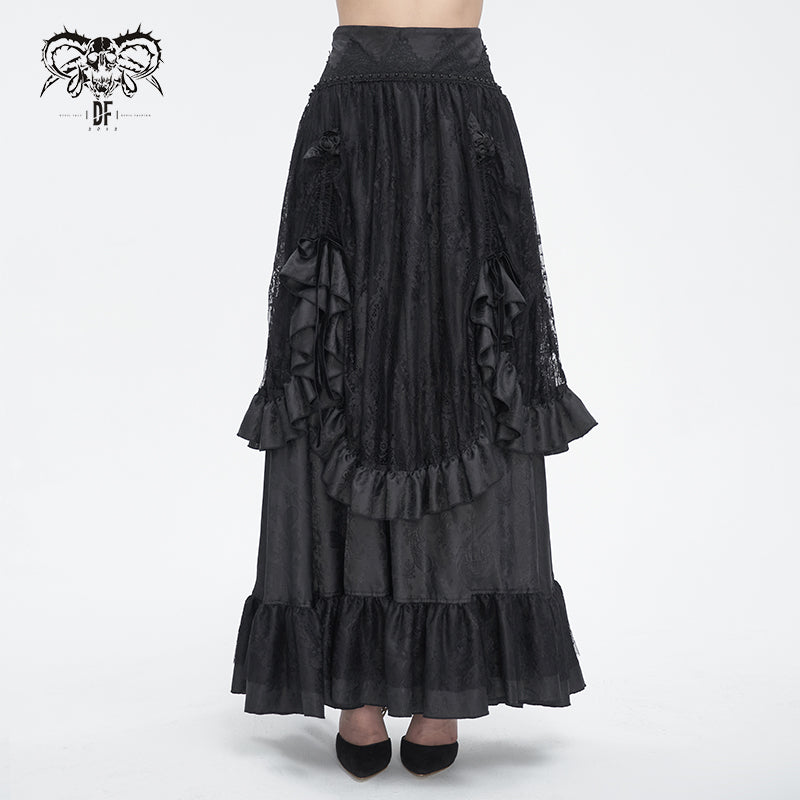 SKT19801 Black Gothic Paisley High Waist Skirt