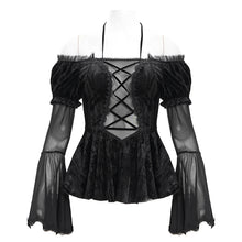 Load image into Gallery viewer, ETT038 Embossed velvet off-shoulder long-sleeved women&#39;s T-shirt
