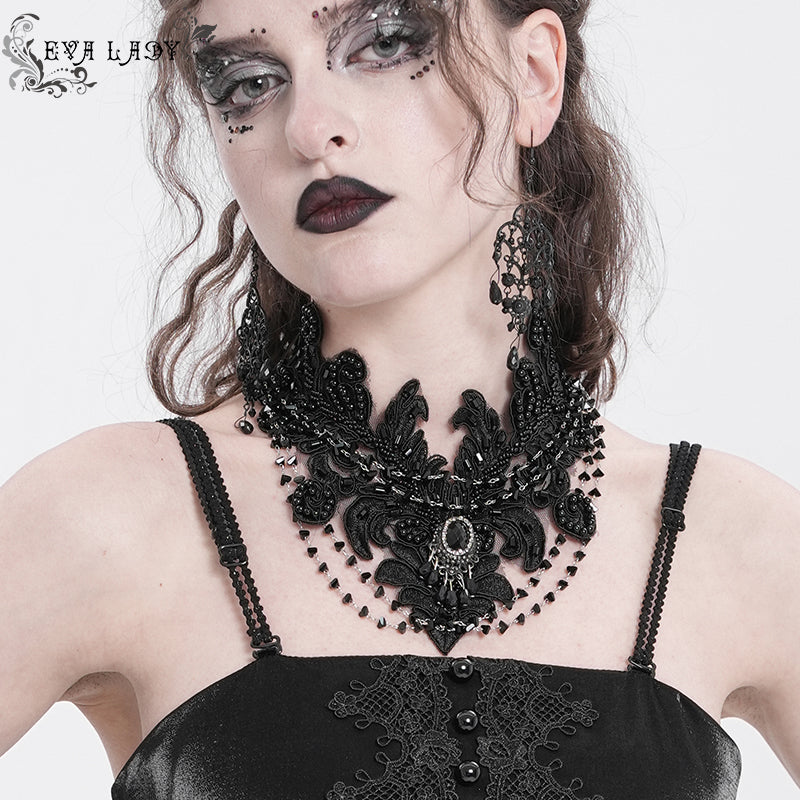 EAS030 Gothic Beaded Appliqued Chain Necklace