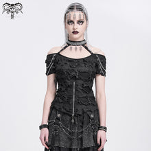 Load image into Gallery viewer, TT291 Ripped knitted halterneck off-shoulder punk T-shirt
