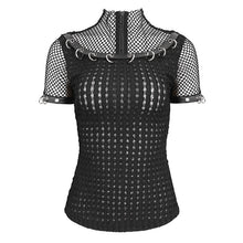 Load image into Gallery viewer, TT265 Punk big diamond mesh striped embossed knitted women&#39;s T-shirt
