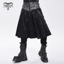 Load image into Gallery viewer, SKT261 Gold-Stamped Twill and Faux Leather Pleated Punk Skirt
