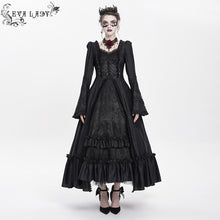 Load image into Gallery viewer, ESKT06601 Gothic Pattern Satin Rose Mesh Long Sleeve Dress
