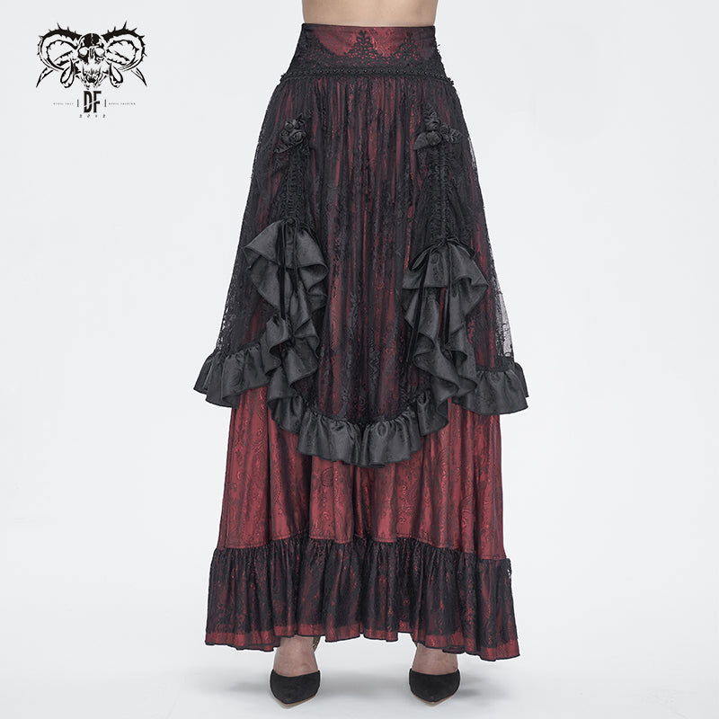 SKT19802 Black and red Gothic Paisley High Waist Skirt