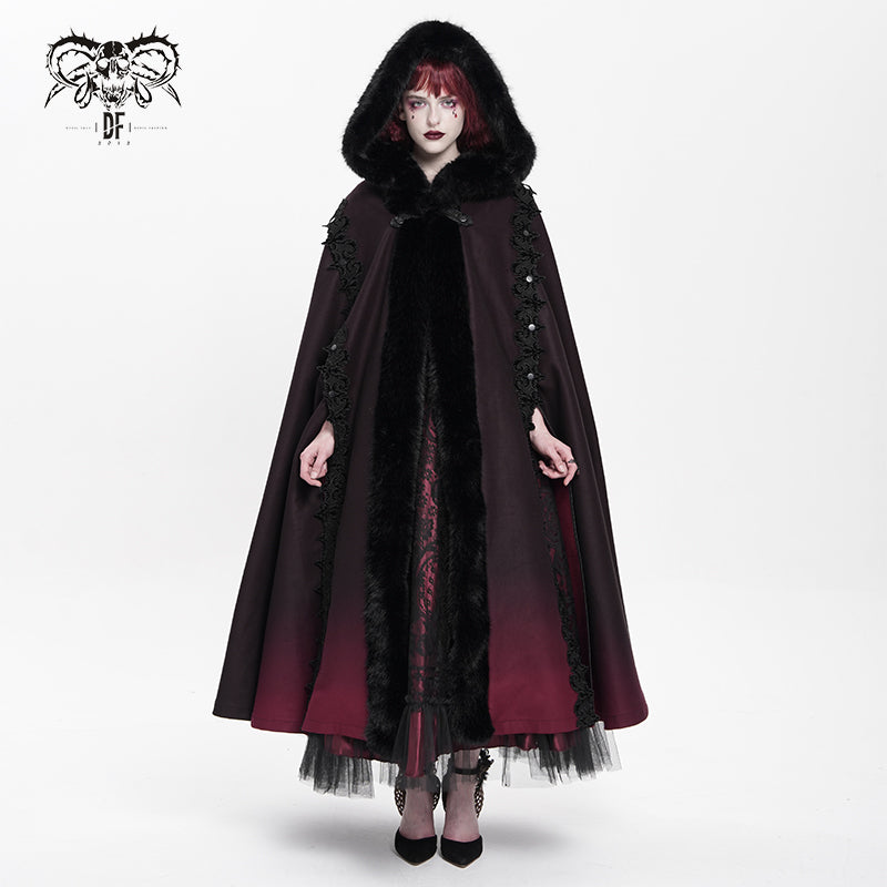 CA048 Gothic black and red gradient long shawl
