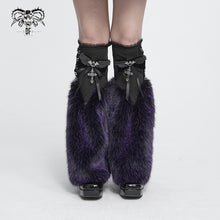 Load image into Gallery viewer, AS308 Black and purple fox fur mid-length plush leg warmers
