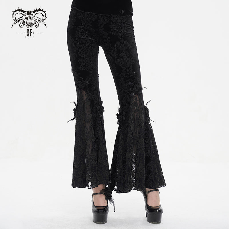 EPT01401 Black Gothic velveteen embossed flared pants