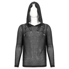 Load image into Gallery viewer, TT262 Punk striped knitted hooded T-shirt
