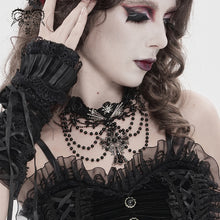 Load image into Gallery viewer, AS273 Gothic Necklace with Bow, Tassels, Lace, and Fine Beaded Chain Pendant

