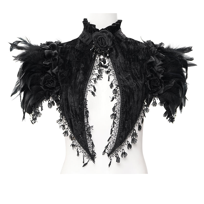 ECA018 Gothic Rose Embossed Velvet Feather Collar