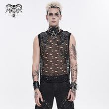 Load image into Gallery viewer, TT320 Distressed Mesh Round Neck Sleeveless Punk T-Shirt

