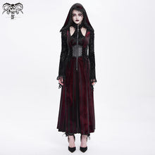 Load image into Gallery viewer, CT26002 Red Gothic shiny velvet halterneck hooded women coat
