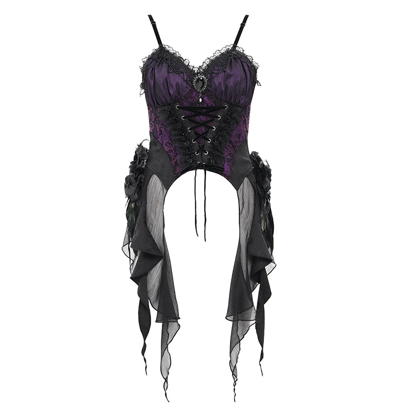 ECST00702 purple Gothic Pattern Jacquard Feather Rose Women sexy Corset