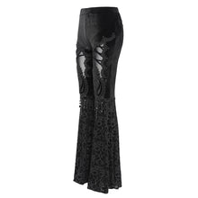 Load image into Gallery viewer, PT272 Hollow out Thigh mesh flocked flared trousers
