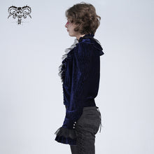 Load image into Gallery viewer, SHT13302 Blue Pleated velvet V-neck shirts
