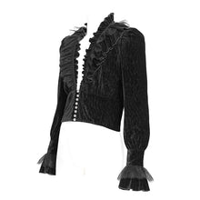 Load image into Gallery viewer, SHT13301 Black Pleated velvet V-neck shirt
