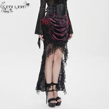 Load image into Gallery viewer, ESKT07802 Black and Red Velvet Paneling with Soft Rose Mesh Gothic Skirt
