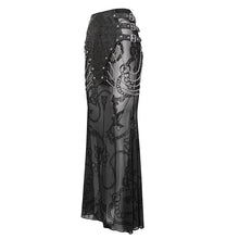 Load image into Gallery viewer, SKT181 Real two piece crackle leather flocked mesh fishtail skirt with chain
